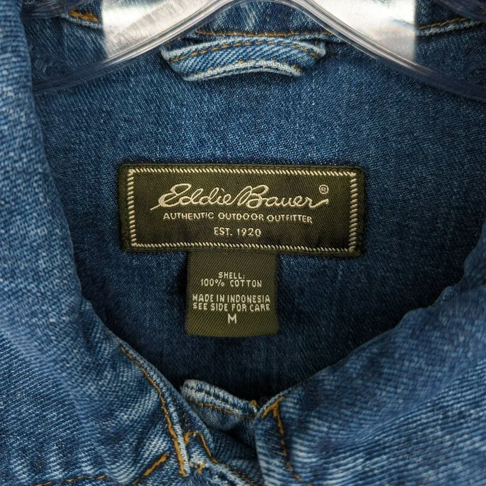 Eddie Bauer Jean Jacket M Medium Wash Button Down Denim Blue Classic 100% Cotton - Picture 2 of 11